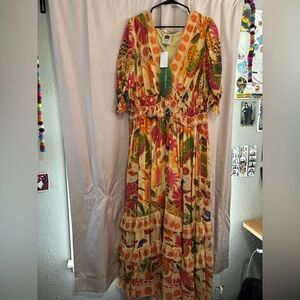 FARMRIO Tapestry Yellow Maxi Dress